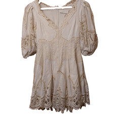 Zimmerman Tiggy Linen Dress UK Size 6 P White Embroidered  Mini Bridal Boho Chic