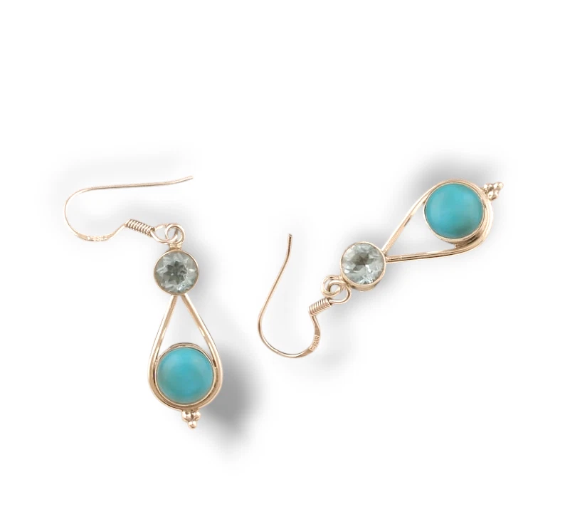 Pendiente Turquesa Plata 925, Pendiente Plata Amatista Verde, Pendiente Lágrima Gancho Foto 2 de 4