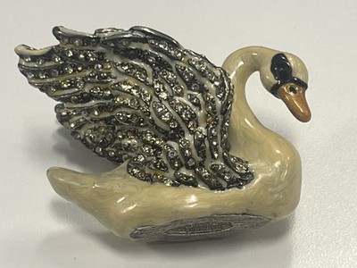 JAY STRONGWATER ENAMEL AND SWAROVSKI CRYSTAL SWAN FIGURINE, CREAM/SILVER