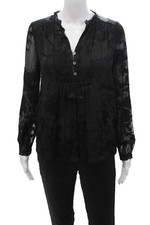 Diane Von Furstenberg Womens Black Floral V-Neck Long Sleeve Blouse Size 0