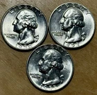 1950, 1953, 1955-D Washington Quarters Lot- All GEM Brilliant Unc. 90% Silver