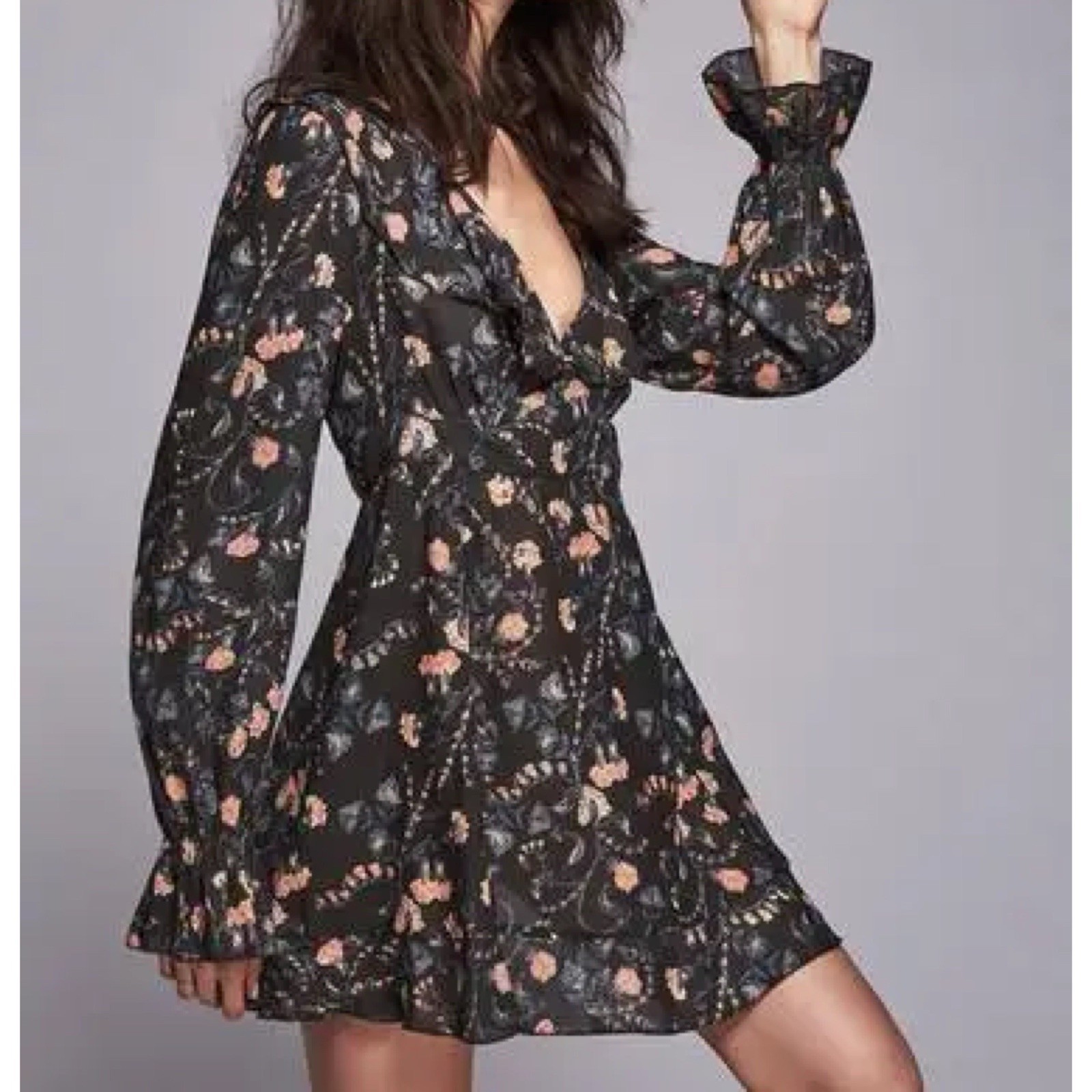 Free People Long Sleeve Floral Mini Dress