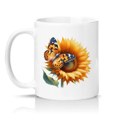 Schöne Sonnenblume Schmetterling Damen 11 Unzen Keramiktasse Floral Natur Geschenk