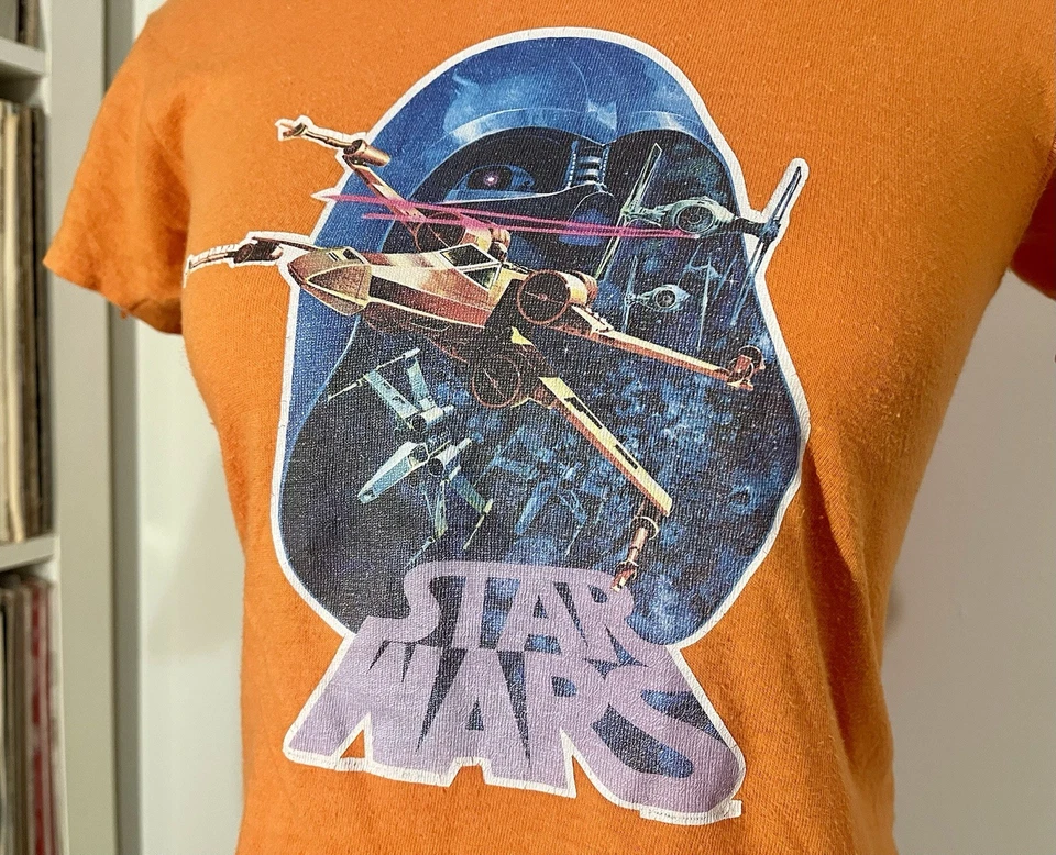 VTG 70’s Star Wars Graphic Short Sleeve Single Stitch Orange Baby Tee Women’s S - Image 4 of 4
