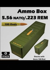 5.56 NATO .223 Ammo Box 100 Round Storage Case Stackable Holder Green Range Box