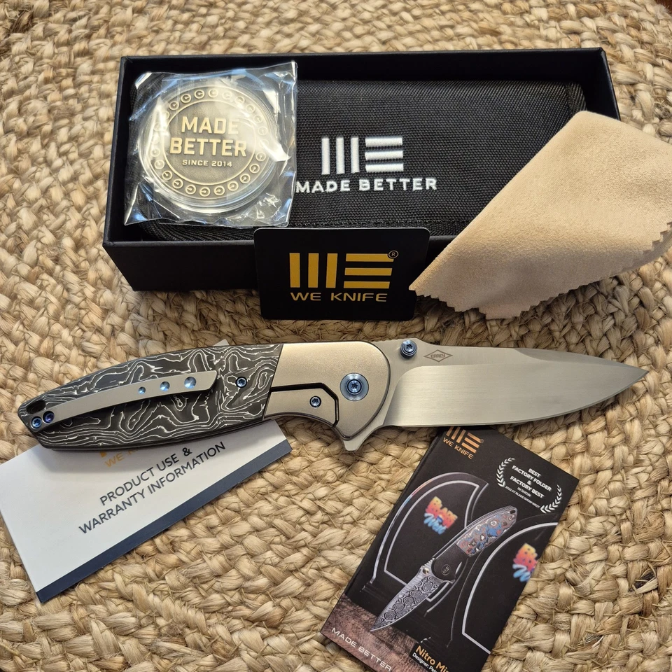 WE Knife Co Nitro OG Titanio y Papel de Aluminio Incrustación CF, Frotado a Mano 20cv, Nuevo en Caja Foto 2 de 4