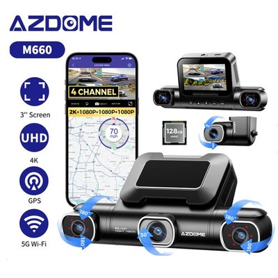 AZDOME M660 4CH 360° Dash Cam 5G WiFi GPS 2K/1080P 24H Parking Mode 128GB eMMC