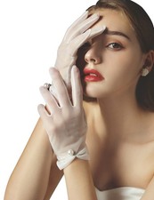 Women's Wedding Glove Short Pearl Tulle Gloves Tea Party Evening Dance Party ...