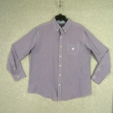Chaps Dress Shirt Mens XL Purple Gingham Check Easy Care Long Sleeve Pocket