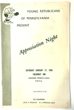 Vintage Young Republicans of Pennsylvania Appreciation Night Pamphlet 1-27-1968
