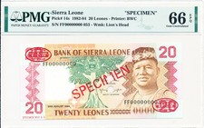 Bank of Sierra Leone Sierra Leone 20 Leones 1984 Specimen PMG  66EPQ