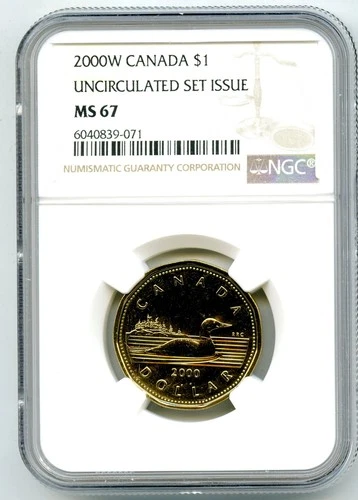 2000 W MINT MARK CANADA $1 LOON NGC MS67 UNCIRCULATED LOONIE - SCARCE