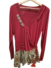 Joe Browns Women's Wrap Top Size 16 Red Multicoloured Floral Long Sleeve