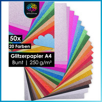 Glitzerpapier Set A4 50 Blatt 20 Farben 250G/M² Bastelpapier FüR Kreative