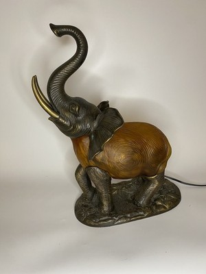 Tin Chi Elephant Accent Lamp Andrea by Sadek Night Light Bronze Copper Art Glass