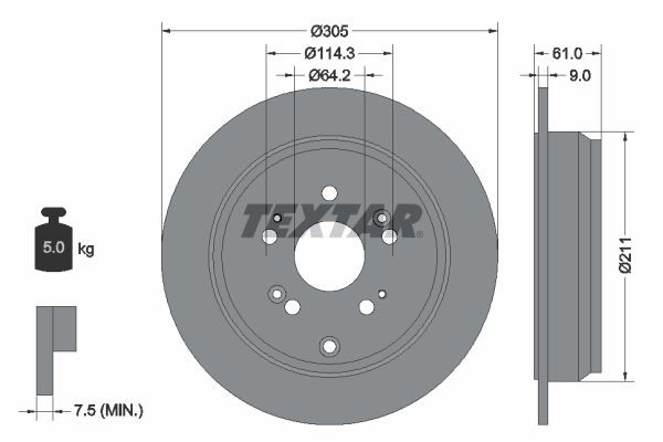 2X Textar Bremsscheibe 92162503 FüR Honda-image