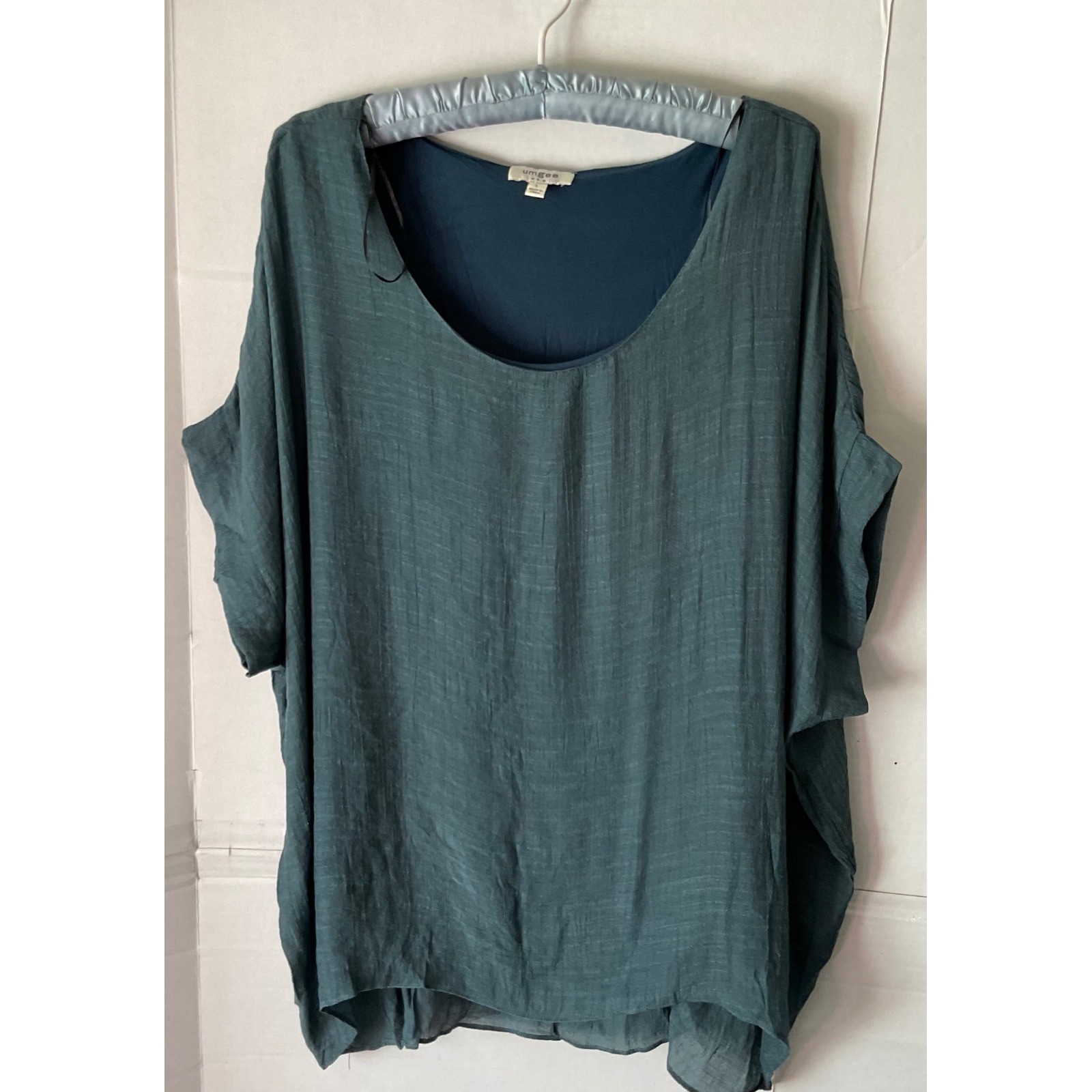 Umgee USA Womens Large Teal Textured Oversized Tunic Top Short Sleeve C1111