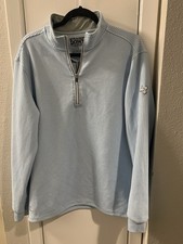 Straight Down Blue Pullover Mens Large Optic Waffle Knit Quarter Zip Golf L/S