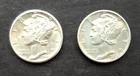 Lot of 2 US MERCURY DIMES 1942, 1944 P ~ 90% SILVER XF AU