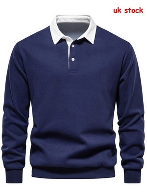 Warmes Herren Polokragen Sweatshirt Shirt Locker Langarm Freizeit Pullover Oberteil