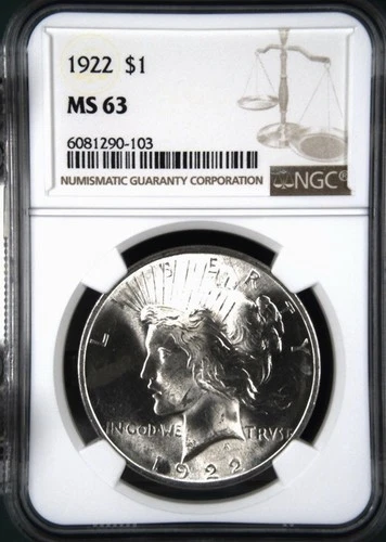 1922 Peace Silver Dollar - NGC MS63 - Brilliant White - Exceptional Luster