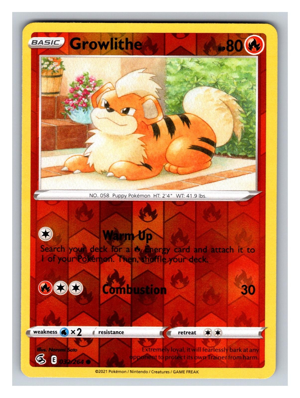 Growlithe 032/264 Common Fusion Strike Pokemon Reverse Holo Near Mint