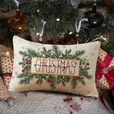 12*20" Vintage Christmas Holly Pine Linen Pillow Cover Cushion Case Decor Gift