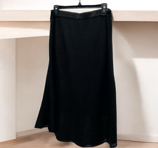 MING WANG A-Line Midi Skirt Size Medium Textured Round Hem Mixed Knit Pleats