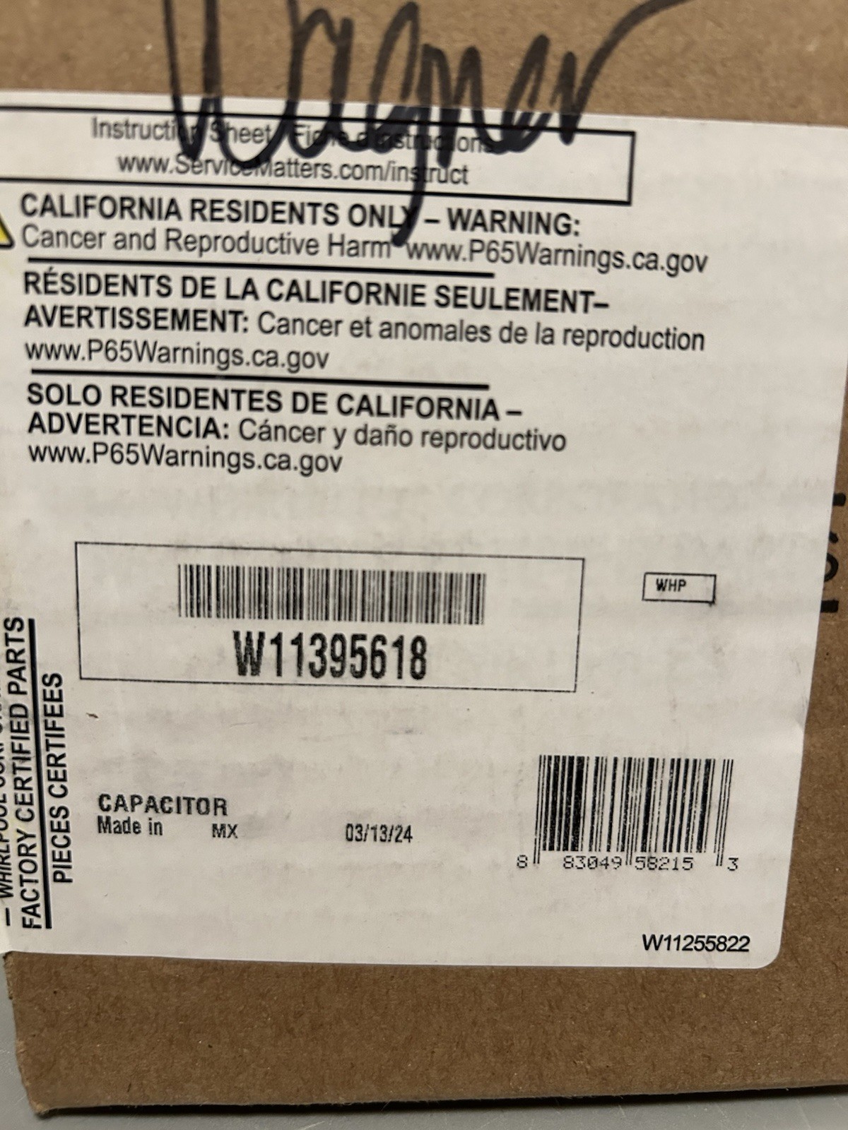 Whirlpool Washer Run Capacitor OEM W11395618 Replacement Part