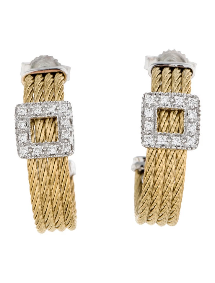 Nuevos aretes tipo argolla Charriol (Alor) Classique de oro de 18 quilates y diamantes con cable (precio de venta sugerido por el fabricante $1750) Foto 2 de 4