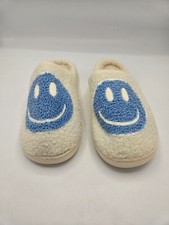 Unisex Adult Cozy Slippers Ivory Soft Plush Smiley Face Slip On Slides W7-8