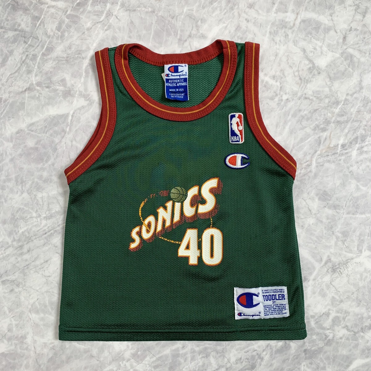 RARE VTG NBA SEATTLE SUPERSONICS SHAWN KEMP CHAMPION JERSEY