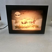 Light Up Christmas Wood Shadow Box with Switch, 5.5" Tall, 7.5" Wide, 4" Deep.