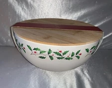 NEW Lenox HOLIDAY ON THE GO - 9.75"" Bamboo Serving Bowl & Lid - # 893503