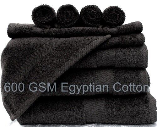 BLACK LUXOR 600GSM 100% EGYPTIAN COTTON FACE, HAND, BATH, TOWELS, BATH SHEETS - Picture 1 of 6
