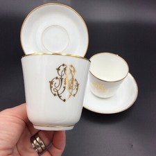 Deux Tasses à Café Porcelaine fine Monogrammé Doré Jean Pouyat Limoges (A)