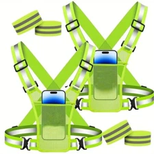 Unisex Hi-Viz Running Vest Chest Phone Holder/ 2 Reflective Bracelets