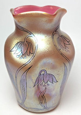 Antique Kralik Pink Glatt Silberiris Pinched Czech Art Nouveau Glass Vase Floral