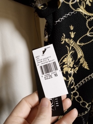 AGB Size 16 Black & Gold Damask Print Dress New w/Tags -READ MEASUREMENTS - Picture 3 of 5