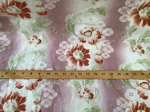 Faded Floral Antique French Cotton Curtain Panel W/ Trim Distressed - Picture 16 of 17