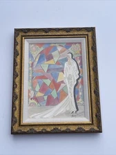 Antique Art Deco Painting Portrait Fashion Iconic Cubism Wedding Gown Female
