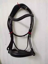 Black Crystal Brow-band Dressage Leather Bridle With Softy Padding.