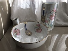 PORCELLANA DI LIMOGES VASO E FRUTTIERA/ALZATINA  DECORATI A MANO VINTAGE ANNI'90