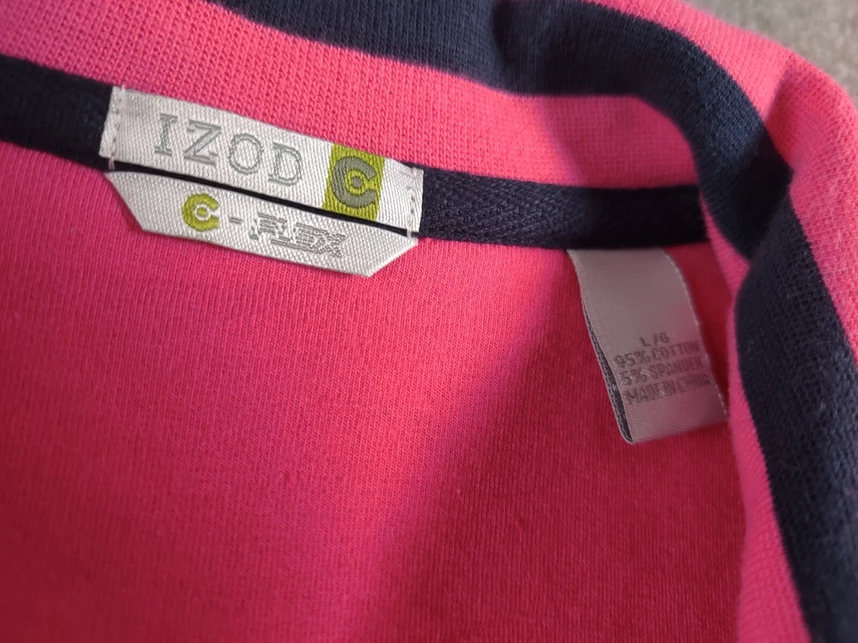 Izod Womens C-Flex Full Zip Sleeveless Sweater Vest L Pink Embroidered Spell Out - Image 2 of 4