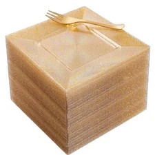 200pcs 6" Dessert Plates Gold Glitter With Gold Plastic Forks 5.7"plastic Square