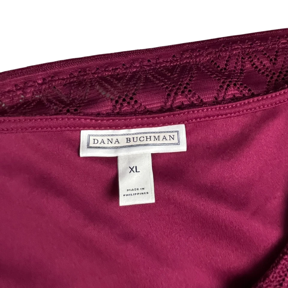 Dana Buchman 束腰上衣女式 XL 勃艮第图案蕾丝装饰弹力套衫 — 第 3/4 张图片