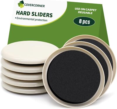 8Pack 3.5 Inch Reusable Furniture Sliders for Carpet Hardwood Floor Chair Movers