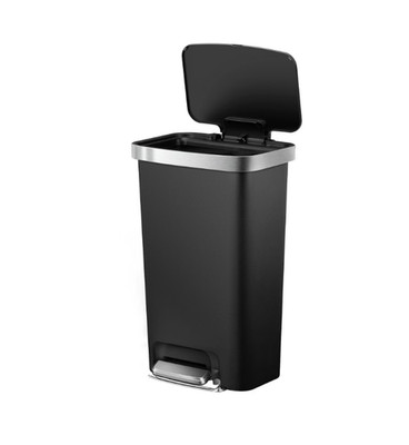 Kitchen Trash Can 11.9 Gallon Plastic Step Garbage Bin Soft Close Lid Black