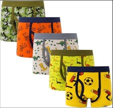 Boys Cotton Boxer Briefs 5 Pack Dinosaur Soccer Camo Print Underwear Kids