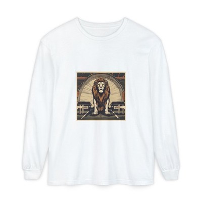 Unisex Garment-dyed Long Sleeve T-Shirt | warrior_lion_in_garage | Draft ID: 202